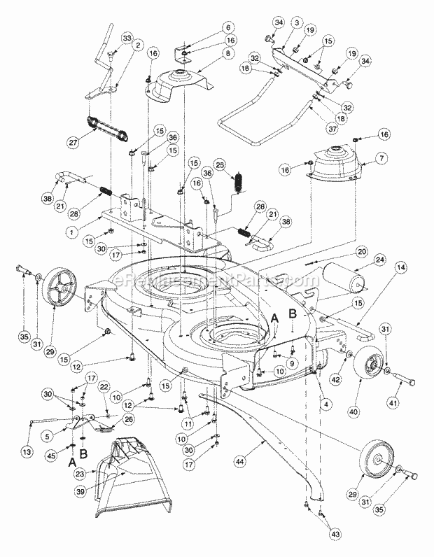 38" Deck Assembly Diagram and Parts List for 13A-224F100 Cub Cadet Lawn Tractor